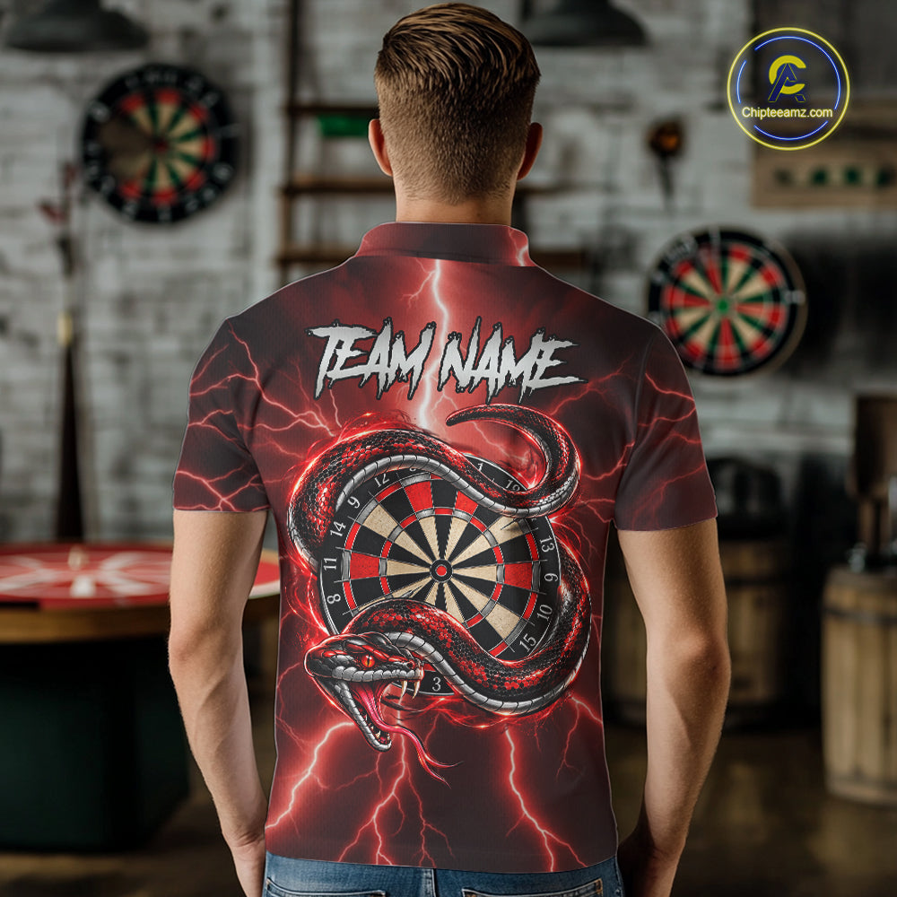 Red Thunder Dart Polo 1/4-Zip Shirt For Men Custom Cobra Snake Darts Jersey Darts Team Uniform NYN4840