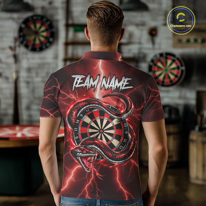 Red Thunder Dart Polo 1/4-Zip Shirt For Men Custom Cobra Snake Darts Jersey Darts Team Uniform NYN4840