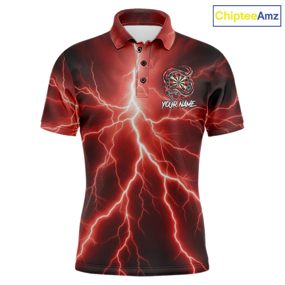 Red Thunder Dart Polo 1/4-Zip Shirt For Men Custom Cobra Snake Darts Jersey Darts Team Uniform NYN4840