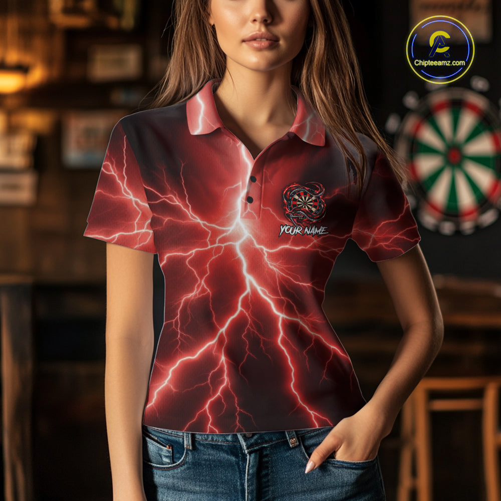 Red Thunder Dart Polo 1/4-Zip Shirt For Women Custom Cobra Snake Darts Jersey Darts Team Uniform NYN4840