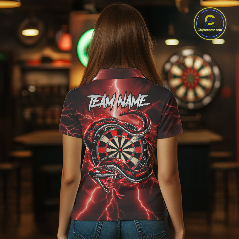 Red Thunder Dart Polo 1/4-Zip Shirt For Women Custom Cobra Snake Darts Jersey Darts Team Uniform NYN4840