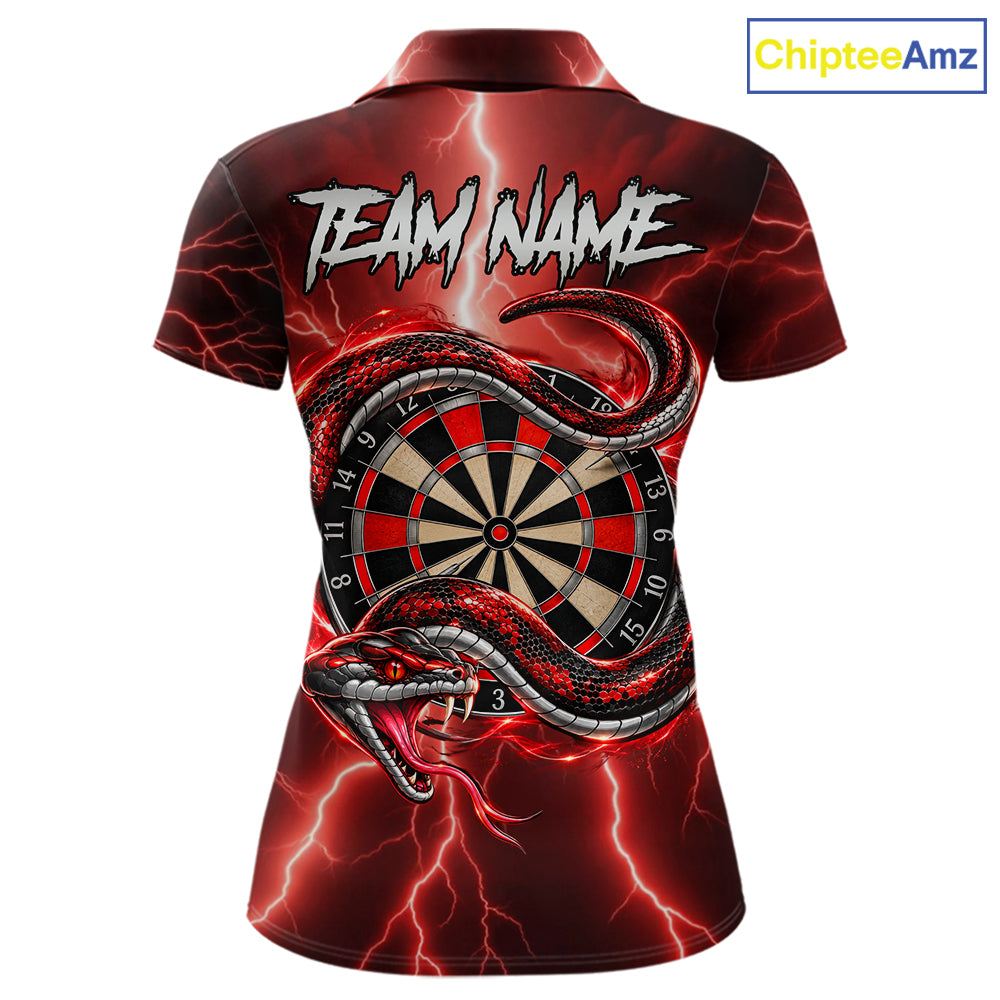 Red Thunder Dart Polo 1/4-Zip Shirt For Women Custom Cobra Snake Darts Jersey Darts Team Uniform NYN4840
