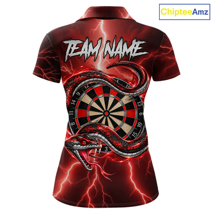 Red Thunder Dart Polo 1/4-Zip Shirt For Women Custom Cobra Snake Darts Jersey Darts Team Uniform NYN4840