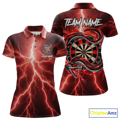 Red Thunder Dart Polo 1/4-Zip Shirt For Women Custom Cobra Snake Darts Jersey Darts Team Uniform NYN4840