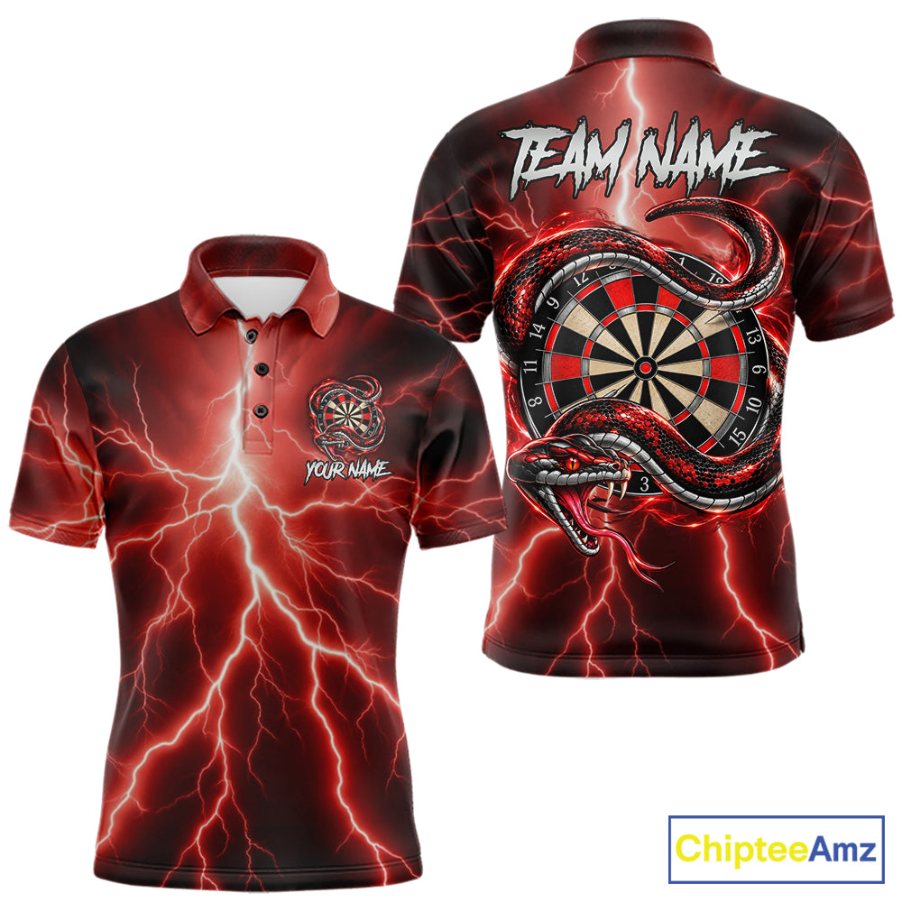 Red Thunder Dart Polo 1/4-Zip Shirt For Men Custom Cobra Snake Darts Jersey Darts Team Uniform NYN4840
