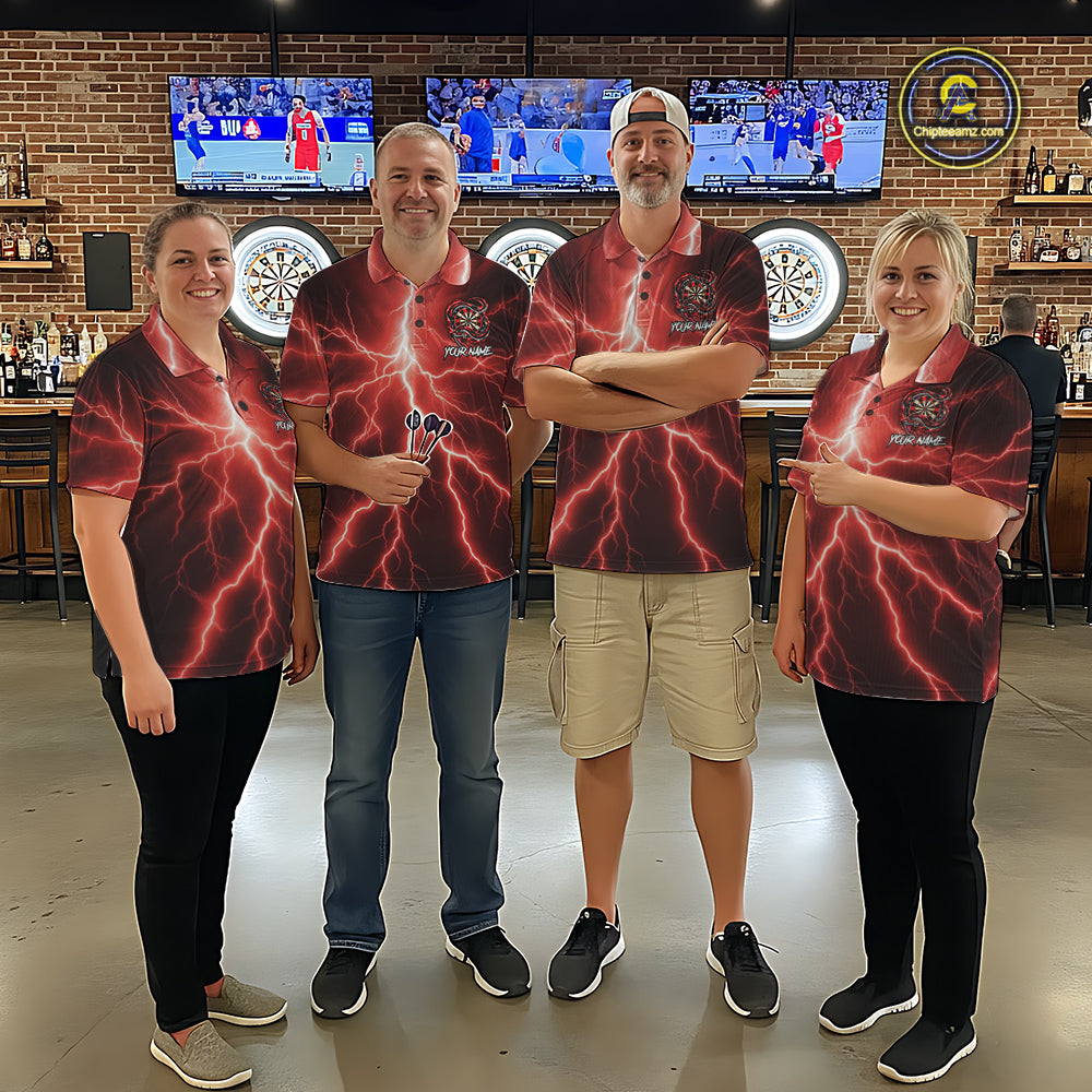 Red Thunder Dart Polo 1/4-Zip Shirt For Men Custom Cobra Snake Darts Jersey Darts Team Uniform NYN4840