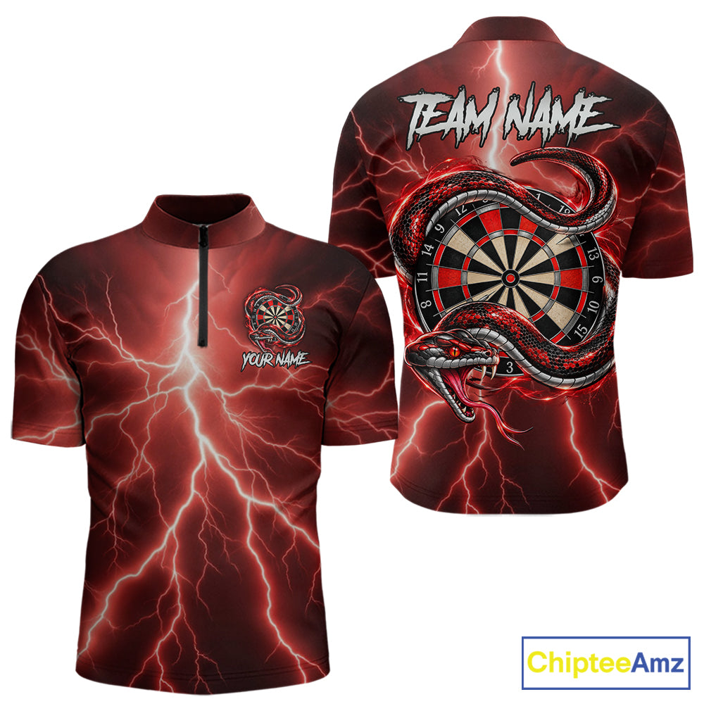 Red Thunder Dart Polo 1/4-Zip Shirt For Men Custom Cobra Snake Darts Jersey Darts Team Uniform NYN4840