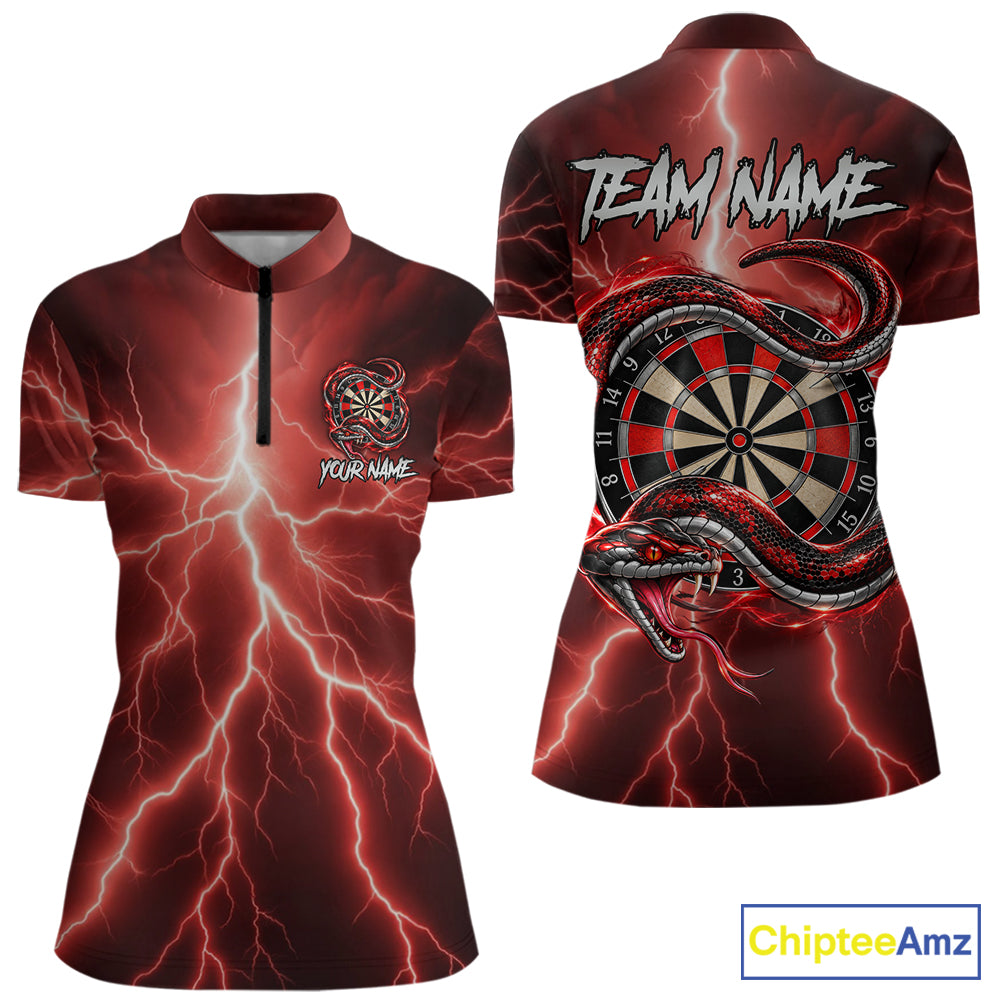 Red Thunder Dart Polo 1/4-Zip Shirt For Women Custom Cobra Snake Darts Jersey Darts Team Uniform NYN4840