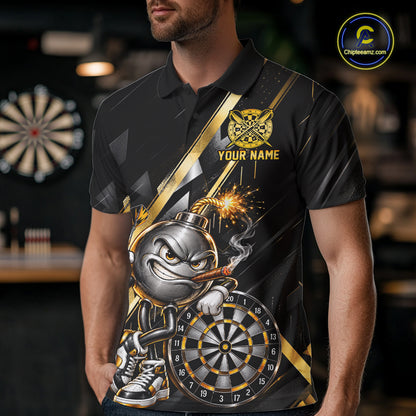 Personalized Black Gold Bomb Darts Polo 1/4-Zip Shirt Customized Funny Darts Team Apparel For Men NYN4844