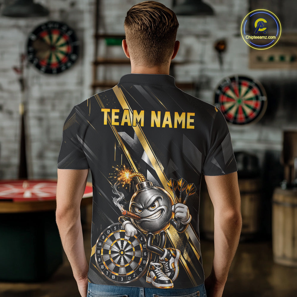 Personalized Black Gold Bomb Darts Polo 1/4-Zip Shirt Customized Funny Darts Team Apparel For Men NYN4844