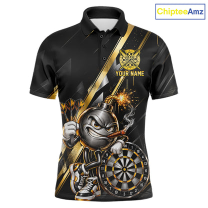Personalized Black Gold Bomb Darts Polo 1/4-Zip Shirt Customized Funny Darts Team Apparel For Men NYN4844