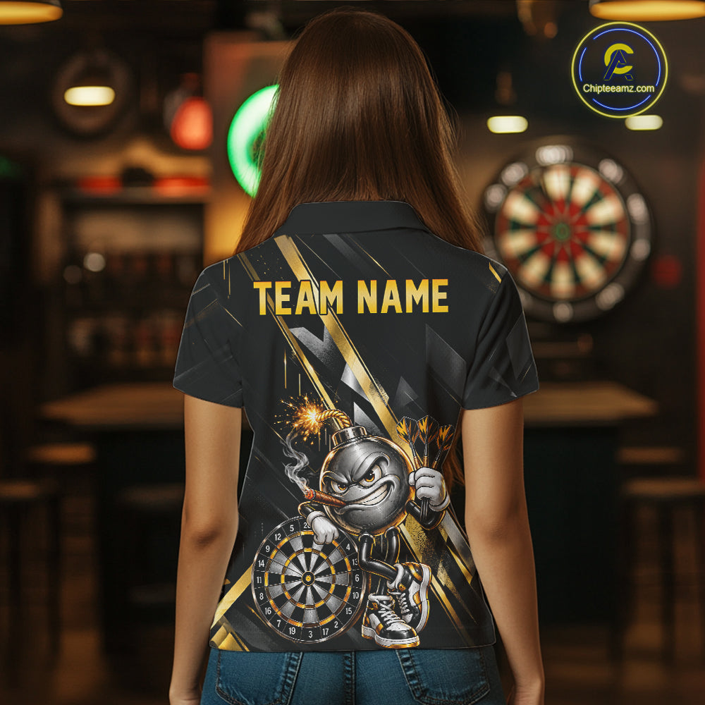 Personalized Black Gold Bomb Darts Polo 1/4-Zip Shirt Customized Funny Darts Team Apparel For Women NYN4844