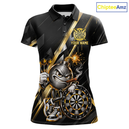 Personalized Black Gold Bomb Darts Polo 1/4-Zip Shirt Customized Funny Darts Team Apparel For Women NYN4844