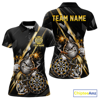 Personalized Black Gold Bomb Darts Polo 1/4-Zip Shirt Customized Funny Darts Team Apparel For Women NYN4844