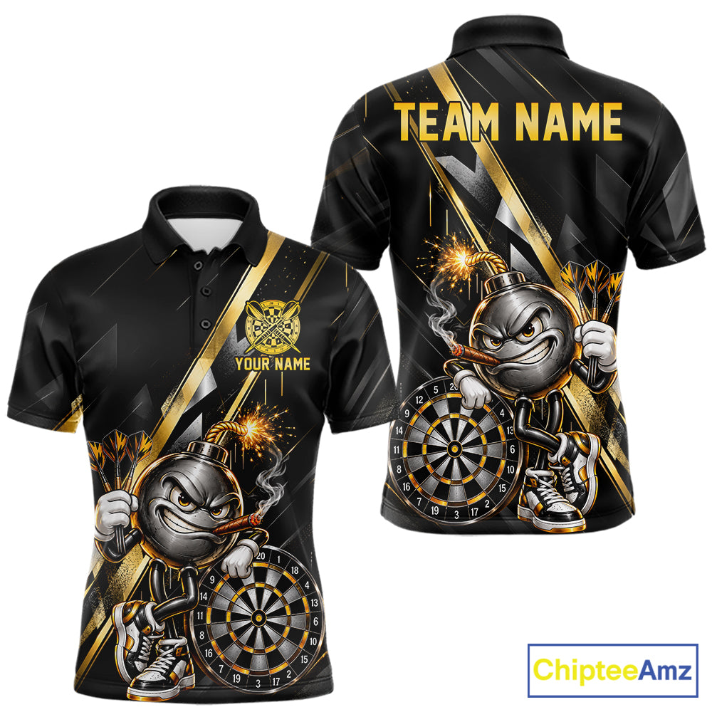 Personalized Black Gold Bomb Darts Polo 1/4-Zip Shirt Customized Funny Darts Team Apparel For Men NYN4844