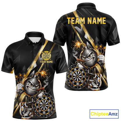 Personalized Black Gold Bomb Darts Polo 1/4-Zip Shirt Customized Funny Darts Team Apparel For Men NYN4844