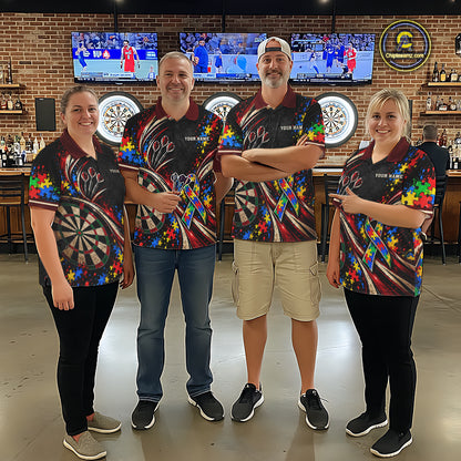 Puzzle Ribbon Darts Polo 1/4-Zip Shirt For Women Custom Name Autism Awareness Darts Team Jersey NYN4857