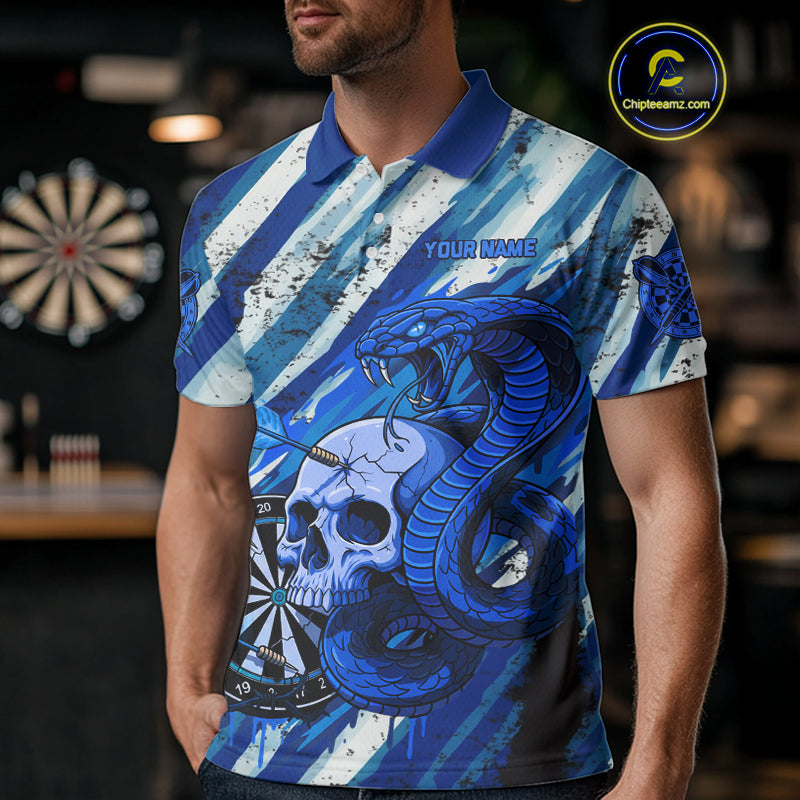 White And Blue Cobra Skull Dartboard Custom Men Darts Polo Shirt Grunge Dart Jerseys NYN1929