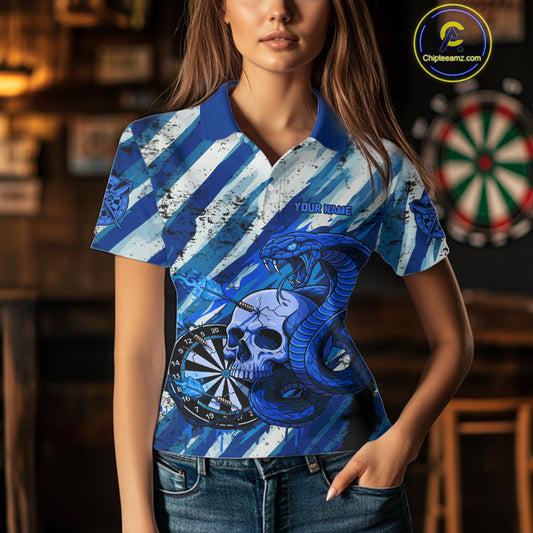 White And Blue Cobra Skull Dartboard Custom Women Darts Polo Shirt Grunge Dart Jerseys NYN1929