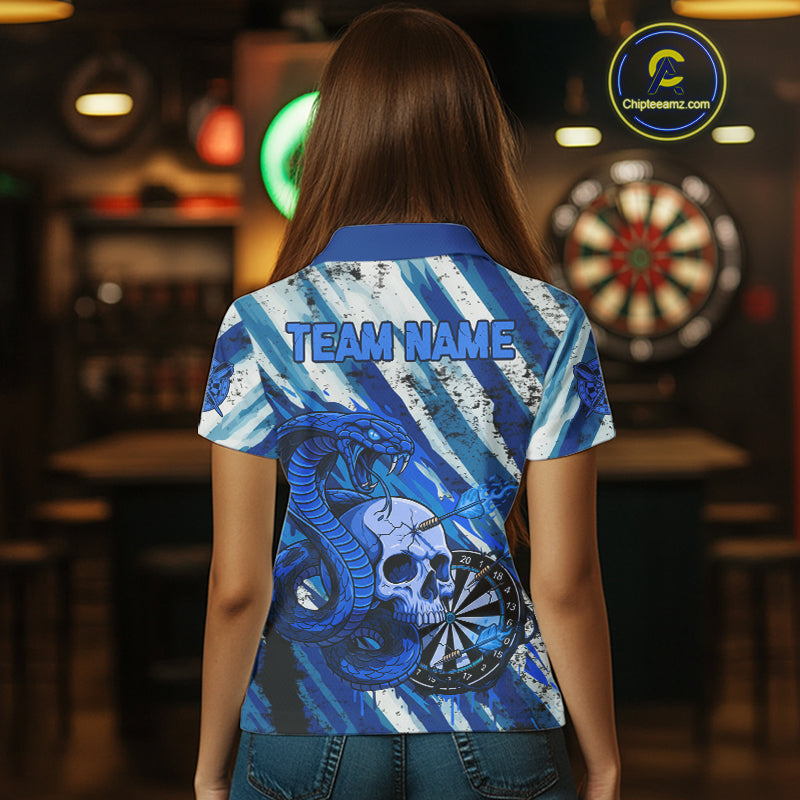 White And Blue Cobra Skull Dartboard Custom Women Darts Polo Shirt Grunge Dart Jerseys NYN1929