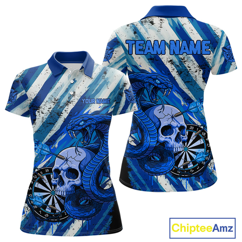 White And Blue Cobra Skull Dartboard Custom Women Darts Polo Shirt Grunge Dart Jerseys NYN1929