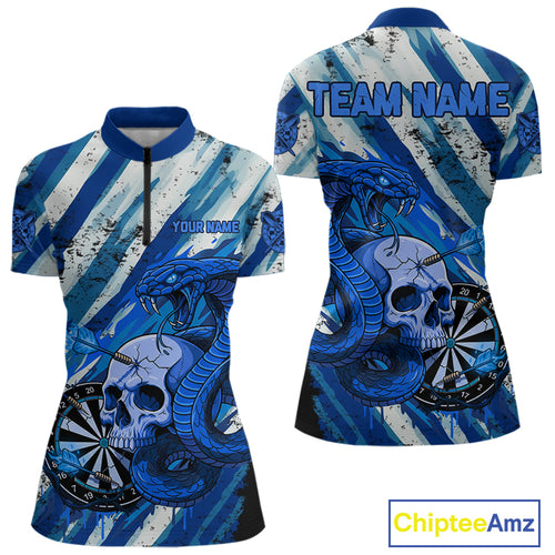 White And Blue Cobra Skull Dartboard Custom Women Darts Quarter-Zip Shirt Grunge Dart Jerseys NYN1929