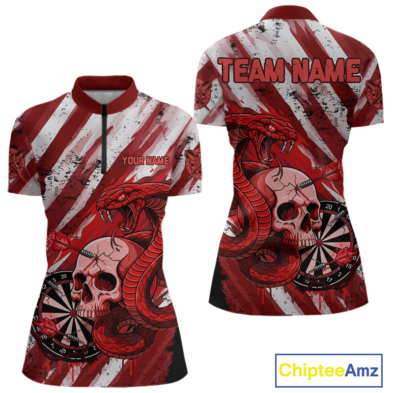 White And Red Cobra Skull Dartboard Custom Women Darts Quarter-Zip Shirt Grunge Dart Jerseys NYN1930