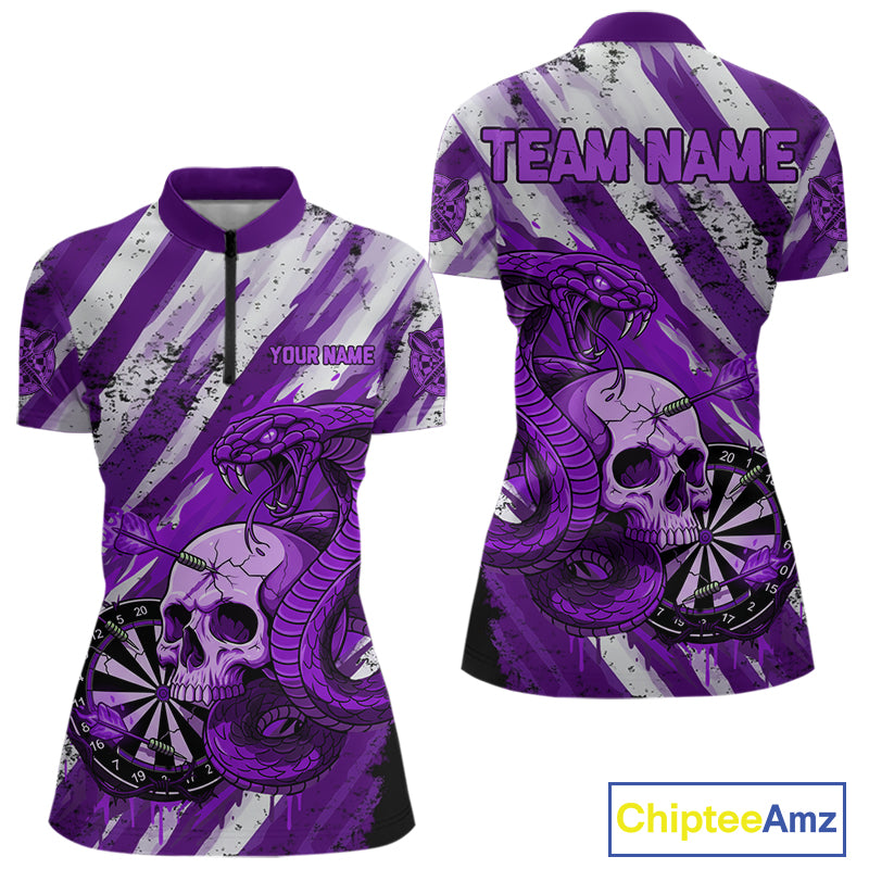 White And Purple Cobra Skull Dartboard Custom Women Darts Quarter-Zip Shirt Grunge Dart Jerseys NYN1931