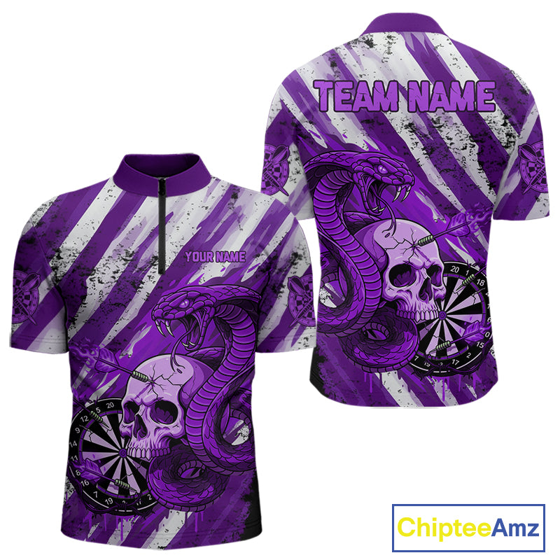 White And Purple Cobra Skull Dartboard Custom Men Darts Quarter-Zip Shirt Grunge Dart Jerseys NYN1931