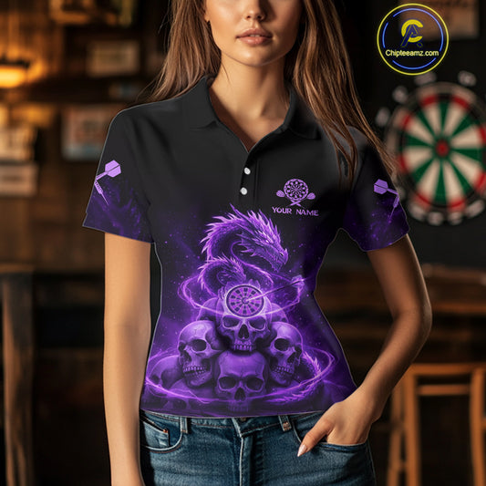Custom Purple Galaxy Dragon Skulls Dartboard Women Darts Polo Shirt Dart Team Jerseys NYN1932