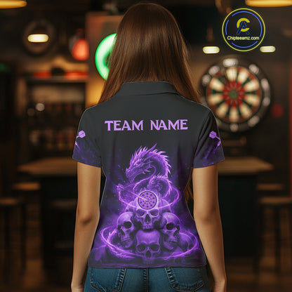 Custom Purple Galaxy Dragon Skulls Dartboard Women Darts Polo Shirt Dart Team Jerseys NYN1932
