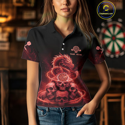 Custom Red Galaxy Dragon Skulls Dartboard Women Darts Polo Shirt Dart Team Jerseys NYN1933