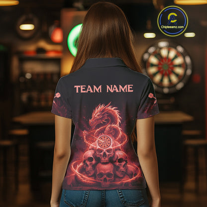 Custom Red Galaxy Dragon Skulls Dartboard Women Darts Polo Shirt Dart Team Jerseys NYN1933