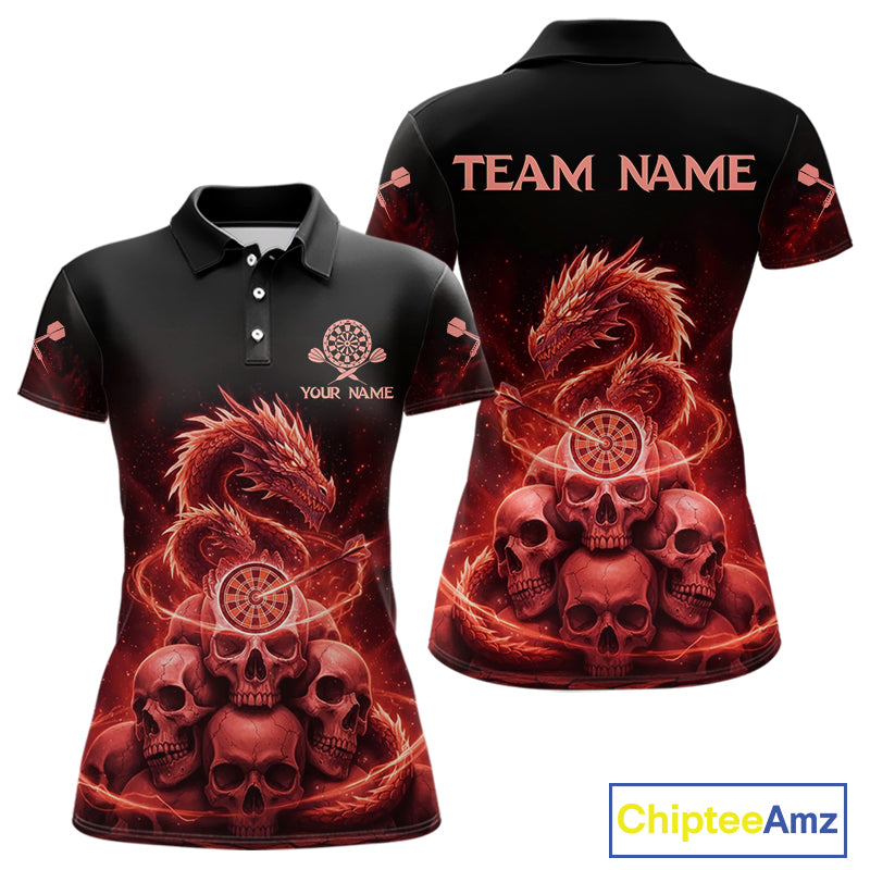 Custom Red Galaxy Dragon Skulls Dartboard Women Darts Polo Shirt Dart Team Jerseys NYN1933