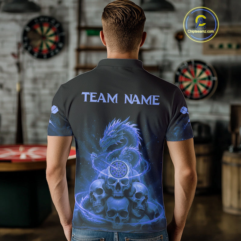 Custom Blue Galaxy Dragon Skulls Dartboard Men Darts Polo Shirt Dart Team Jerseys NYN1934