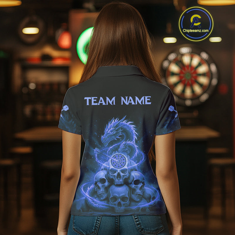 Custom Blue Galaxy Dragon Skulls Dartboard Women Darts Polo Shirt Dart Team Jerseys NYN1934