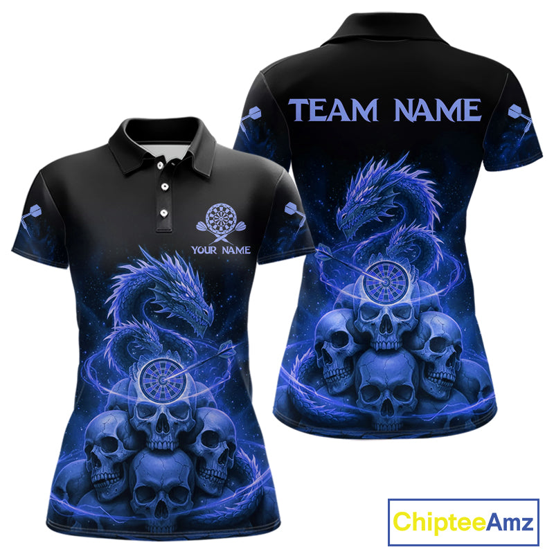 Custom Blue Galaxy Dragon Skulls Dartboard Women Darts Polo Shirt Dart Team Jerseys NYN1934