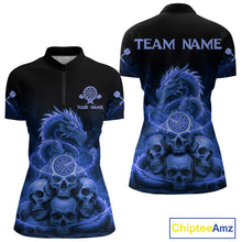 Load image into Gallery viewer, Custom Blue Galaxy Dragon Skulls Dartboard Women Darts Quarter-Zip Shirt Dart Team Jerseys NYN1934