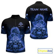 Load image into Gallery viewer, Custom Blue Galaxy Dragon Skulls Dartboard Men Darts Quarter-Zip Shirt Dart Team Jerseys NYN1934