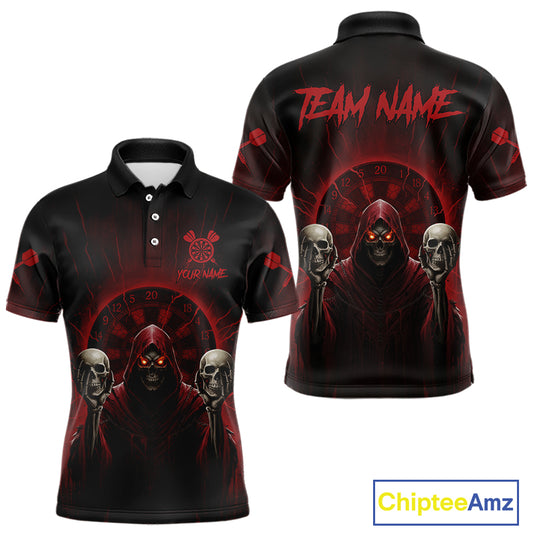 Custom Red Grim Reaper Grey Skull Dartboard Men Darts Polo Shirt Grunge Dart Jerseys NYN1935
