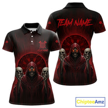 Load image into Gallery viewer, Custom Red Grim Reaper Grey Skull Dartboard Women Darts Polo Shirt Grunge Dart Jerseys NYN1935