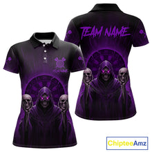 Load image into Gallery viewer, Custom Purple Grim Reaper Grey Skull Dartboard Women Darts Polo Shirt Grunge Dart Jerseys NYN1936