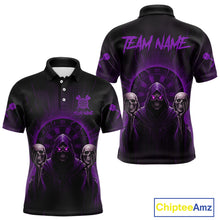 Load image into Gallery viewer, Custom Purple Grim Reaper Grey Skull Dartboard Men Darts Polo Shirt Grunge Dart Jerseys NYN1936