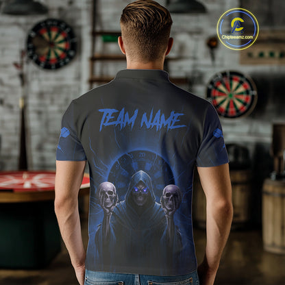 Custom Blue Grim Reaper Grey Skull Dartboard Men Darts Polo Shirt Grunge Dart Jerseys NYN1937