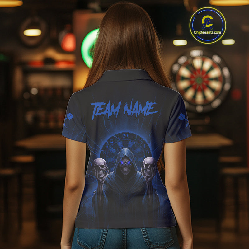 Custom Blue Grim Reaper Grey Skull Dartboard Women Darts Polo Shirt Grunge Dart Jerseys NYN1937
