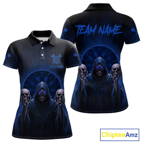 Custom Blue Grim Reaper Grey Skull Dartboard Women Darts Polo Shirt Grunge Dart Jerseys NYN1937