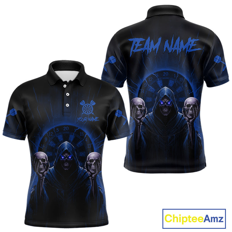 Custom Blue Grim Reaper Grey Skull Dartboard Men Darts Polo Shirt Grunge Dart Jerseys NYN1937