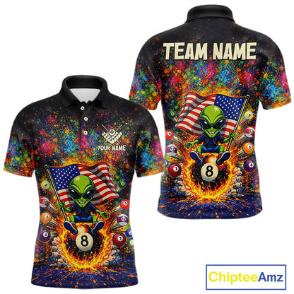 Colorful Splatter Funny Alien Fire 8 Ball Men Billiards Shirt Personalized Pool Balls Billiard Attire NYN2687