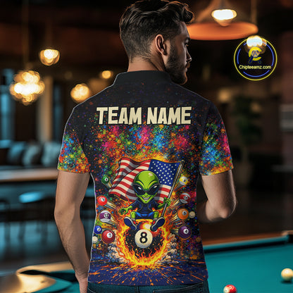 Colorful Splatter Funny Alien Fire 8 Ball Men Billiards Shirt Personalized Pool Balls Billiard Attire NYN2687