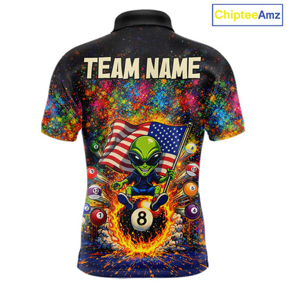 Colorful Splatter Funny Alien Fire 8 Ball Men Billiards Shirt Personalized Pool Balls Billiard Attire NYN2687